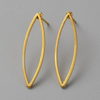 Golden Brass Hollow Geometric Stud Earrings, Horse Eye, 28x7.5mm