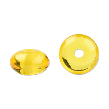 Resin Beads, Imitation Beeswax, Flat Round, Yellow, 8x4.5mm, Hole: 1.6~1.8mm