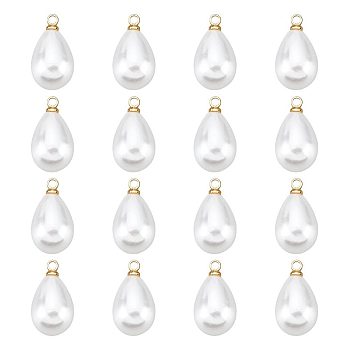 BENECREAT ABS Plastic Imitation Pearl Pendants, with Brass Findings, Teardrop, Real 18K Gold Plated, Real 18K Gold Plated, 17.5x10x10mm, Hole: 1.6mm, 40pcs/box