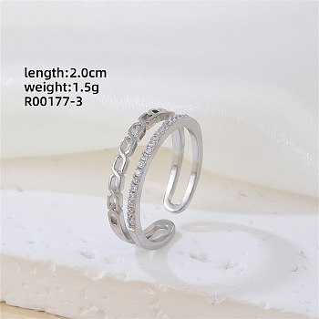 Fashionable Irregular Design Brass Cuff Ring, Elegant Geometric Accessory for Women, Platinum