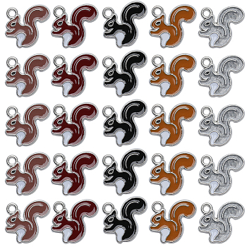 50Pcs Alloy Enamel Pendants, Squirrel Charm, Platinum, Mixed Color, 16x18x1.5mm, Hole: 1.8mm