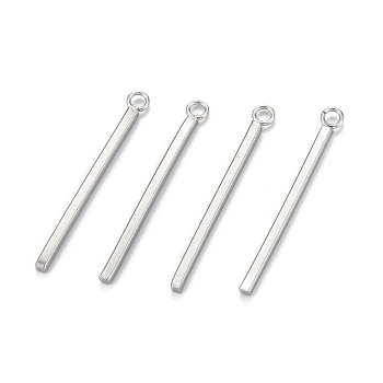304 Stainless Steel Pendants, Cuboid, Stainless Steel Color, 28x3x1.5mm, Hole: 1.8mm