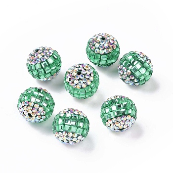Polymer Clay Rhinestone Beads, Pave Disco Ball Beads, Round, Green Tourmaline, 16~17mm, Hole: 1.8mm