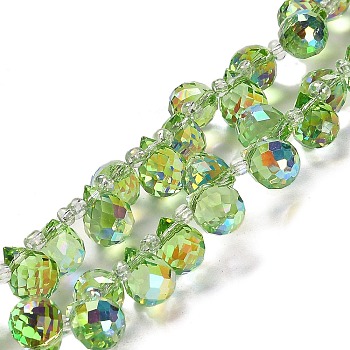 Electroplate Glass Beads Strands, Teardrop, Pale Green, 10~11x8mm, Hole: 1mm, about 96~98pcs/strand, 26.97''~27.17''(68.5~69cm)