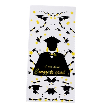 OPP Plastic Storage Bags, Graduation Theme, for Candy, Cookies, Gift Packaging, Black, Rectangle, Graduation Theme Pattern, 27x13x0.01cm, 50pc/bag