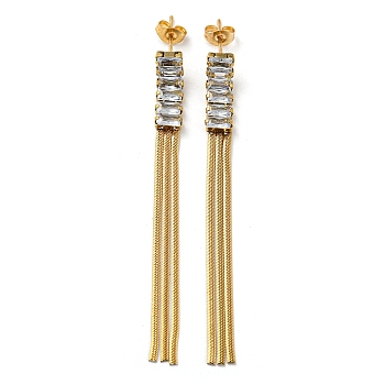 Vacuum Plating Cubic Zirconia Dangle Stud Earrings, 304 Stainless Steel Chains Tassel Earrings, Golden, 68x6mm
