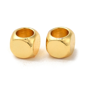Brass Beads, Long-Lasting Plated, Cube, Real 18K Gold Plated, 5x5x5mm, Hole: 3mm
