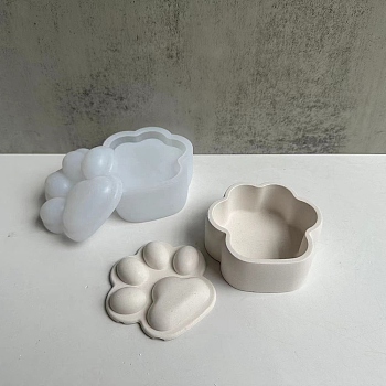 DIY Cat's Paw Print Storage Box Silicone Molds, Resin Casting Molds, For UV Resin, Epoxy Resin Craft Making, White, 94x86x17mm & 93x88x41mm, 2pcs/set