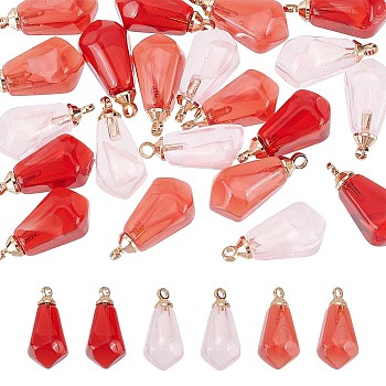 30Pcs 3 Colors Transparent Resin Pendants, Pomegranate Seed Charm, with Light Gold Plated Brass Findings, Mixed Color, 17x8x6.5mm, Hole: 1.6mm, 10pcs/color