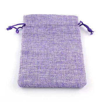 Burlap Packing Pouches Drawstring Bags, Medium Purple, 9x7cm