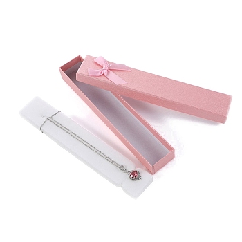 Rectangle Paper Necklace Boxes with Bowknot, Jewelry Gift Case for Necklaces Storage, Pink, 21x4x2.2cm