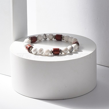 Bracelet extensible en perles d'howlite naturelle pour femme ou homme(BJEW-JB07732-03)-2