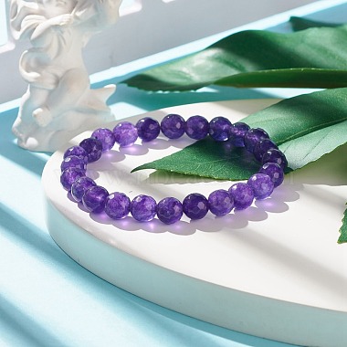 Natural Malaysia Jade(Dyed) Round Beaded Stretch Bracelet(BJEW-JB07635)-5
