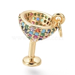 Brass Micro Pave Cubic Zirconia Charms, with Jump Rings, Cadmium Free & Lead Free, Martini Charms, Cup Charms, Colorful, Golden, 14x10mm, Hole: 3mm(ZIRC-I032-31G)