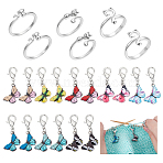 DIY Knitting Tool Sets, including Butterfly Alloy Enamel Pendant Locking Stitch Marker, Cat Shape Alloy Open Cuff Rings, Platinum, 3.35cm(DIY-NB0014-50)