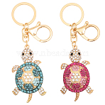 2Pcs 2 Colors Cute Tortoise Rhinestone Pendant Keychain, with Alloy Findings, for Woman Bag Car Ornaments, 13cm, 1pc/color(KEYC-CA0001-48)