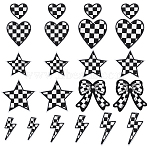 20Pcs 10 Styles Polyester Gloss Yarn Black and White Check Embroidery Cloth Ornament Accesories, Hot Melt Adhesive,Tartan, Mixed Shapes, 38~77x26~74x1.5~2mm, 2pcs/style(DIY-PH0030-52)