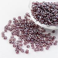 Round Glass Seed Beads, Trans. Colours Lustered, Rosy Brown, Size: about 4mm in diameter, hole: 1.5mm, about 496pcs/50g(X-SEED-A006-4mm-116)