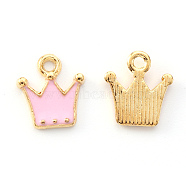 Alloy Enamel Charms, Crown, Light Gold, Pink, 12x11x2mm, Hole: 1.6mm(ENAM-S121-046D)