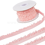 10 Yards Polyester Elastic Lace Trim, Single Edged Flower Trimming, for Clothes Sewing, Pink, 1/2 inch(12mm), about 10.00 Yards(9.14m)/Roll(SRIB-WH0011-121D)