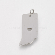 201 Stainless Steel Pendants, Map of Indiana, Stainless Steel Color, 22x11x1mm, Hole: 3mm(STAS-T038-73)