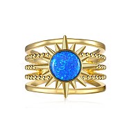 Sun 925 Sterling Silver Wide Band Rings, with Synthetic Opal, Real 18K Gold Plated, US Size 6 3/4(17.1mm)(RJEW-P100-01G)