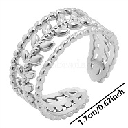 Stainless Steel Leaf Cuff Ring for Unisex, Minimalist Adjustable Opening Ring, Stainless Steel Color(RG0849-1)