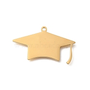 304 Stainless Steel Pendants, Laser Cut, Doctoral Hat Charm, Real 18K Gold Plated, 18x30x1.5mm, Hole: 1.5mm(STAS-S144-10G)