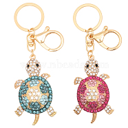 2Pcs 2 Colors Cute Tortoise Rhinestone Pendant Keychain, with Alloy Findings, for Woman Bag Car Ornaments, Mixed Color, 13cm, 1pc/color(KEYC-CA0001-48)