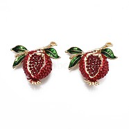 Pomegranate Enamel Pin with Rhinestone, Fruit Alloy Brooch with for Backpack Clothes, Nickel Free & Lead Free, Light Golden, Crimson, 37x45mm(JEWB-N007-085)