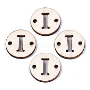 Unfinished Natural Poplar Wood Links Connectors, Laser Cut, Flat Round with Word, Letter.I, 19.5x2.5mm, Hole: 2mm(WOOD-S045-140A-01I)