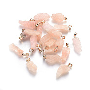 Natural Pink Morganite Pendants, with Brass Findings, Nuggets, Light Gold, 18~30x6~13x5~9mm, Hole: 4x4.5mm(G-F589-05A)