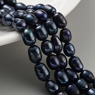 Dyed Natural Cultured Freshwater Pearl Beads Strands, Rice, Grade A, Black, 6~7mm, Hole: 0.6mm, about 18~20pcs/strand, 6.30''~6.69''(16~17cm)(PEAR-P062-08C)