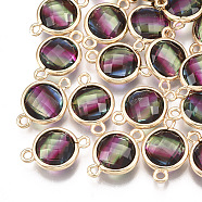 Glass Links, with Brass Findings, Faceted, Flat Round, Golden, Colorful, 17.5x11.5x5mm, Hole: 1.5mm(X-GLAA-S179-05E)