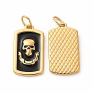 Ion Plating(IP) 304 Stainless Steel Pendants, with Enamel and Jump Rings, Rectangle with Skull, Golden, 28.5x16x3mm, Hole: 3.8x6mm(STAS-F292-14G)