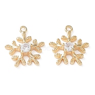 Brass Glass Charms, Christmas Snowflake, Real 18K Gold Plated, 13x12x3mm, Hole: 1mm(KK-G474-06G)