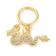 Brass Micro Pave Clear Cubic Zirconia Toggle Clasps, Dragon, Real 18K Gold Plated, Rings: 13x10.5x1.5mm, Hole: 1.5mm, Dragon: 22x5.5x2mm, Hole: 1.2mm(KK-K391-06G)