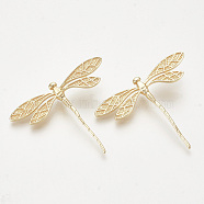 Brass Pendants, Dragonfly, Nickel Free, Real 18K Gold Plated, 38x45x7mm, Hole: 5x3mm(KK-S343-27G)