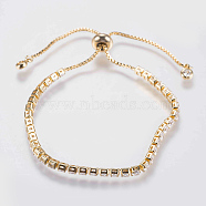 Adjustable Brass Micro Pave Cubic Zirconia Bracelets, Bolo Bracelets, Slider Bracelets, Golden, 8-1/2 inch(215mm)(BJEW-G588-01G)