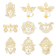 Nickel Decoration Stickers, Metal Resin Filler, Epoxy Resin & UV Resin Craft Filling Material, Golden, Durga, Human, 40x40mm, 9 style, 1pc/style, 9pcs/set(DIY-WH0450-103)
