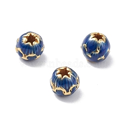Rack Plating Brass Enamel Beads, Round, Long-Lasting Plated, Cadmium Free & Lead Free, Real 18K Gold Plated, 7mm, Hole: 1.8mm(KK-L155-49B-G)