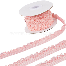 10 Yards Polyester Elastic Lace Trim, Single Edged Flower Trimming, for Clothes Sewing, Pink, 1/2 inch(12mm), about 10.00 Yards(9.14m)/Roll(SRIB-WH0011-121D)