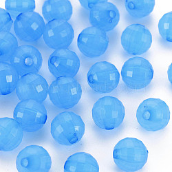 Transparent Acrylic Beads, Dyed, Faceted, Round, Dodger Blue, 9.5x9.5mm, Hole: 2mm, about 970pcs/500g(TACR-S153-42E-01)