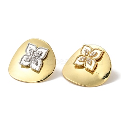 Rack Plating Brass Micro Pave Clear Cubic Zirconia Stud Earrings, Cadmium Free & Lead Free, Long-Lasting Plated, Platinum & Real 18K Gold Plated, Clover, 30x27mm(EJEW-B062-01GP-01B)