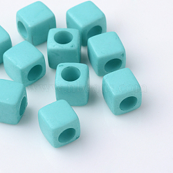 Solid Color Acrylic European Beads, Cube Large Hole Beads, Sky Blue, 7x7x7mm, Hole: 4mm, about 1900pcs/500g(SACR-T001-02F)