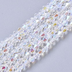 Electroplate Glass Beads Strands, AB Color Half Plated, Faceted, Bicone, Clear AB, 3.5x3mm, Hole: 0.7mm, about 125~130pcs/strand, 15.94 inch(40.5 cm)(X-EGLA-Q118-3mm-C17)
