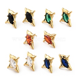 Cubic Zirconia Star Stud Earrings, Real 18K Gold Plated Brass Jewelry for Women, Cadmium Free & Nickel Free & Lead Free, Mixed Color, 17x14mm, Pin: 0.8mm(EJEW-G297-26G)