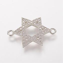 Brass Micro Pave Cubic Zirconia Links, for Jewish, Star of David, Platinum, 25.5x18x2.5mm, Hole: 2mm(ZIRC-K061-96P)