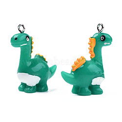 Opaque Resin Pendants, with Platinum Plated Iron Loops, Dinosaur, Green, 30.5~32x25x12mm, Hole: 2mm(RESI-t028-83)