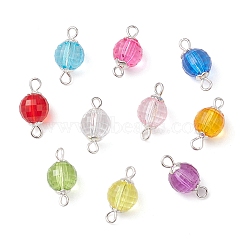 Acrylic Square Cut Round Links Connector Charms, with Silver Color Plated Iron Double Loops, Mixed Color, 16x8x8mm, Hole: 2mm(PALLOY-JF02781)